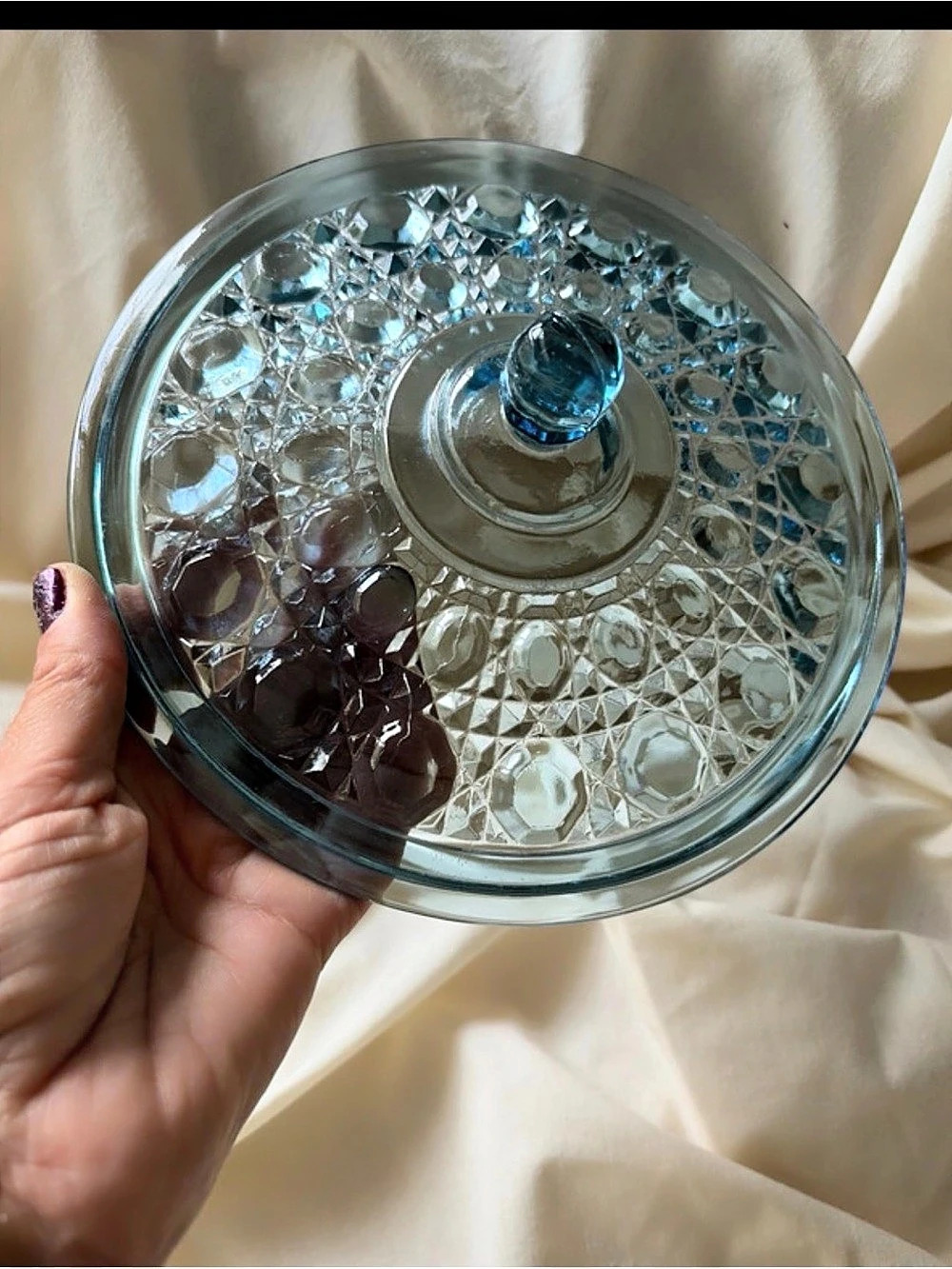 Blue Cut Glass lid only